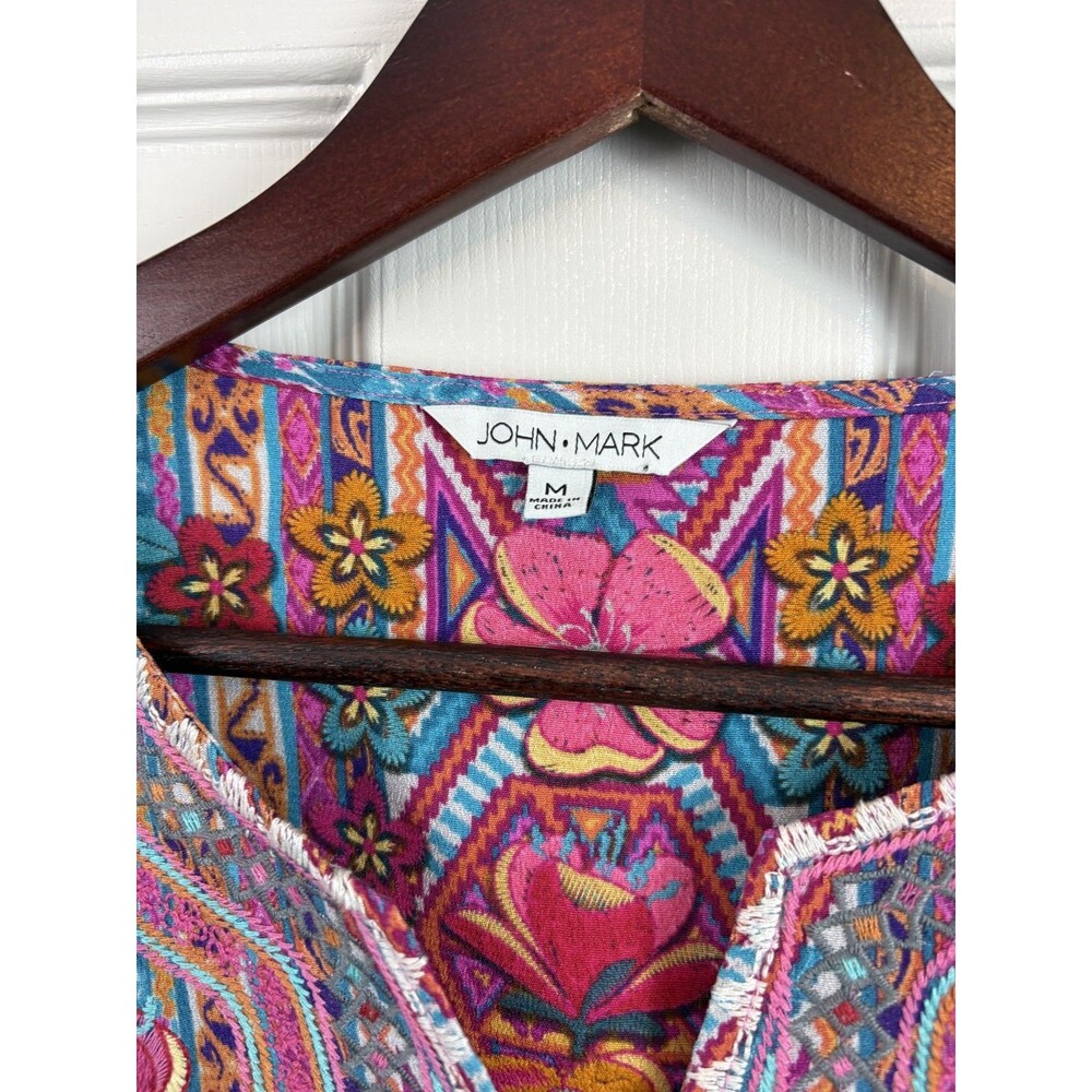 Colorful Floral Boho Women’s Top - Pink Multi - Picture 2 of 6